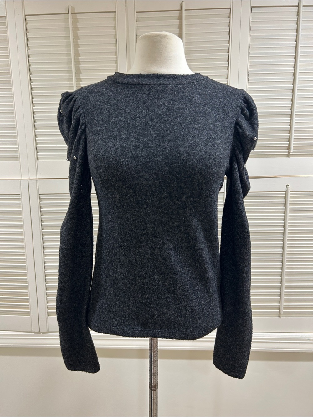 New Zara Jeweled Puff Shoulder Sweater